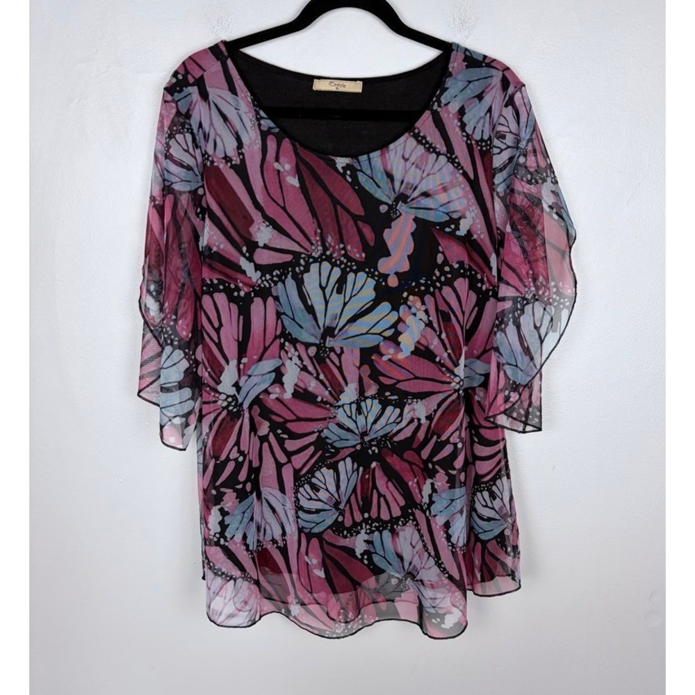 Cestyle Mesh Butterfly Shirt Flutter Sleeve Ethereal Fairy Romantic Size XL